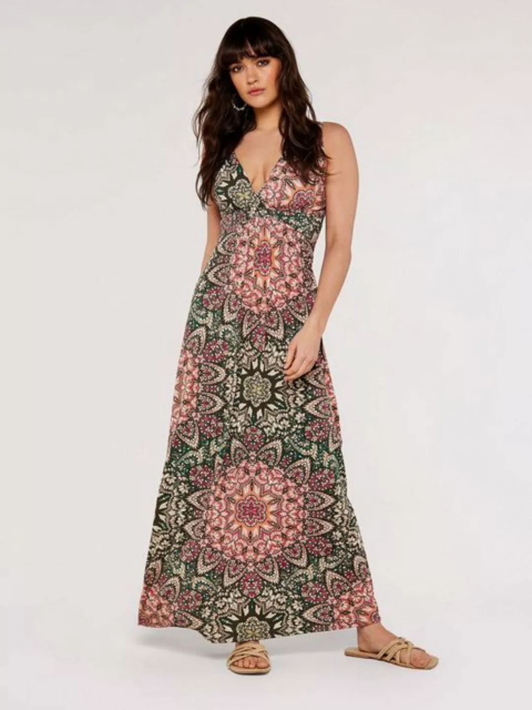 Apricot Sommerkleid mit Mandaladruck, Drapiert günstig online kaufen