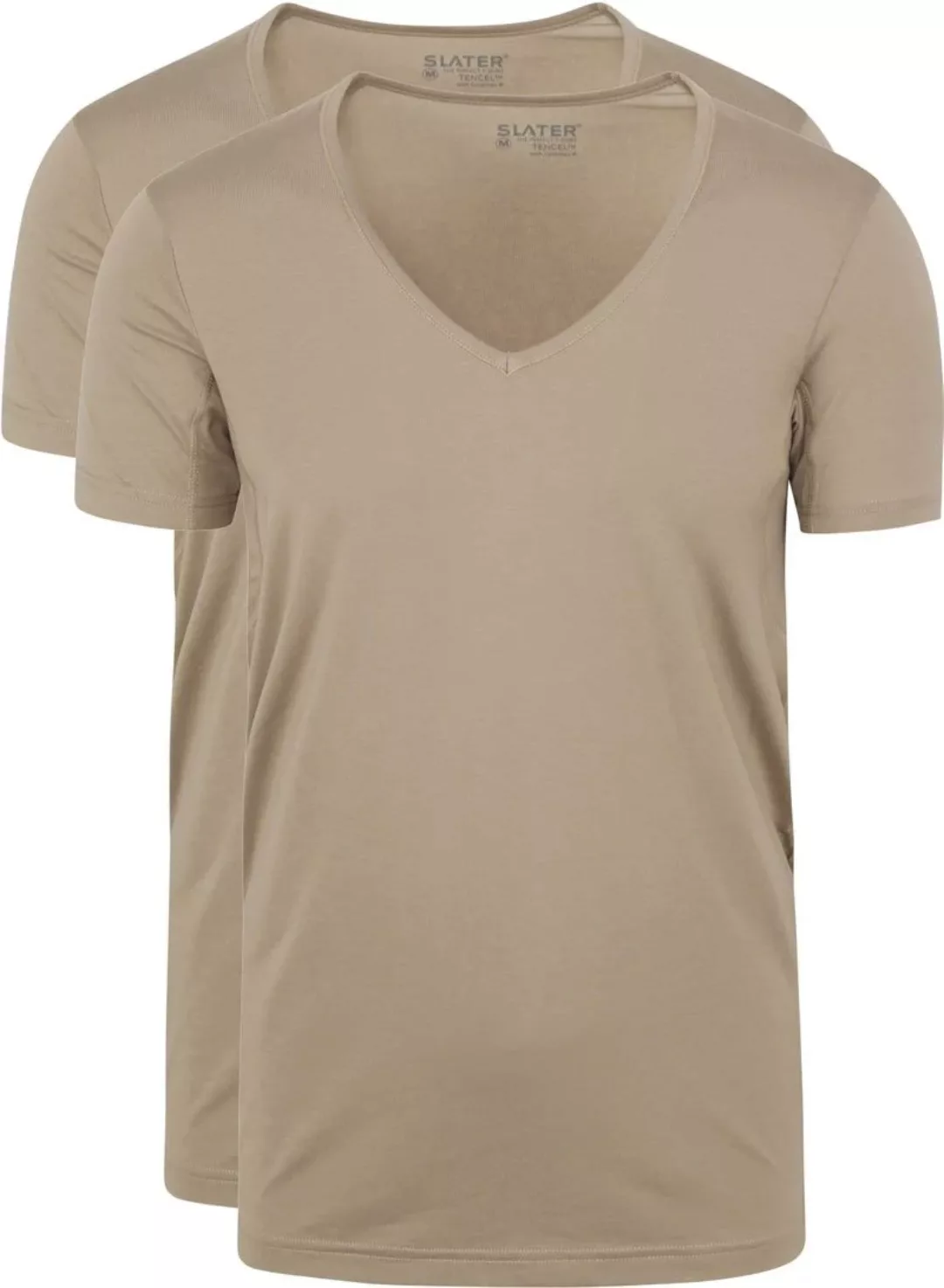 Slater 2er-Pack T-shirt V-Ausschnitt Khaki - Größe L günstig online kaufen