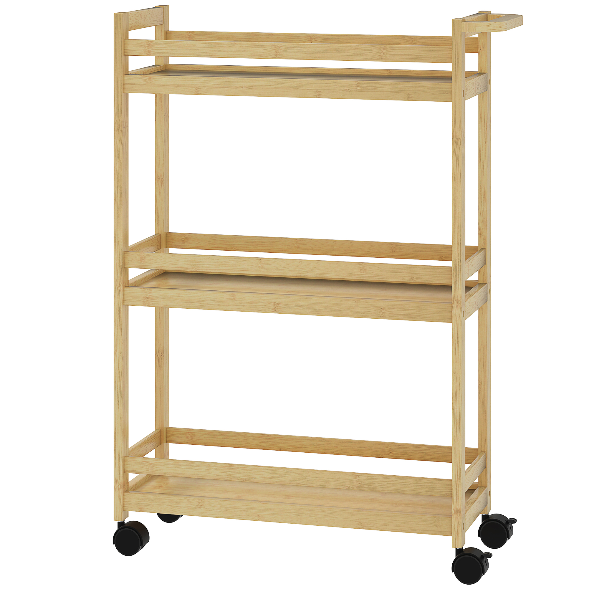 HOMCOM Badregal, Badezimmerregal mit 3 Ebenen, Rolle, Standregal aus Bambus günstig online kaufen