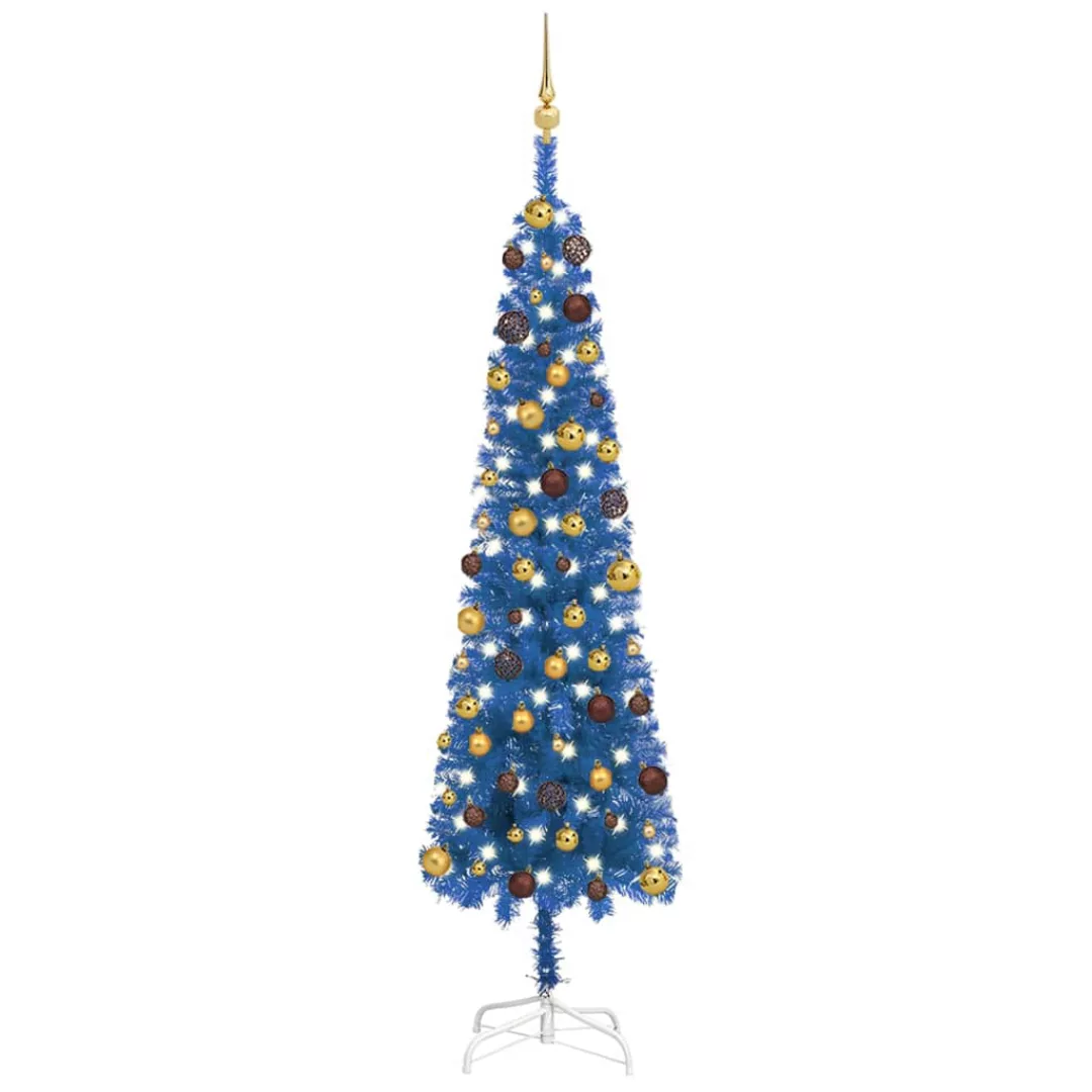 Weihnachtsbaum Schlank Mit Leds & Kugeln Blau 210 Cm günstig online kaufen