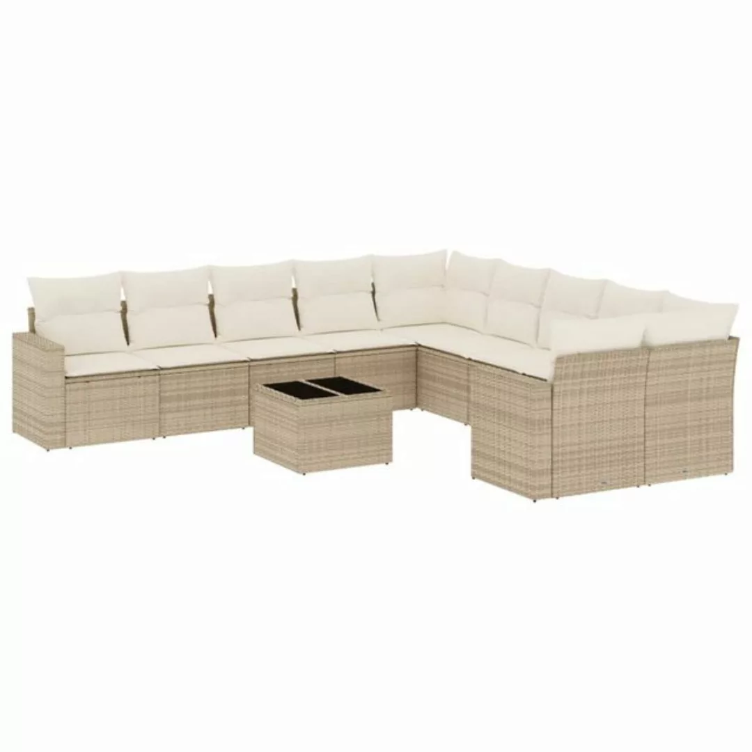 vidaXL Sofaelement 11-tlg. Garten-Sofagarnitur mit Kissen Beige Poly Rattan günstig online kaufen