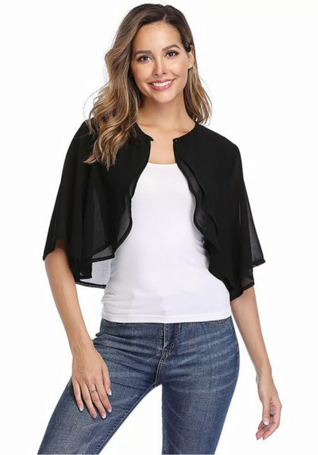 Zoclack Bolero Chiffon Halbarm Front öffnen Strickjacke im Vokuhila Style günstig online kaufen