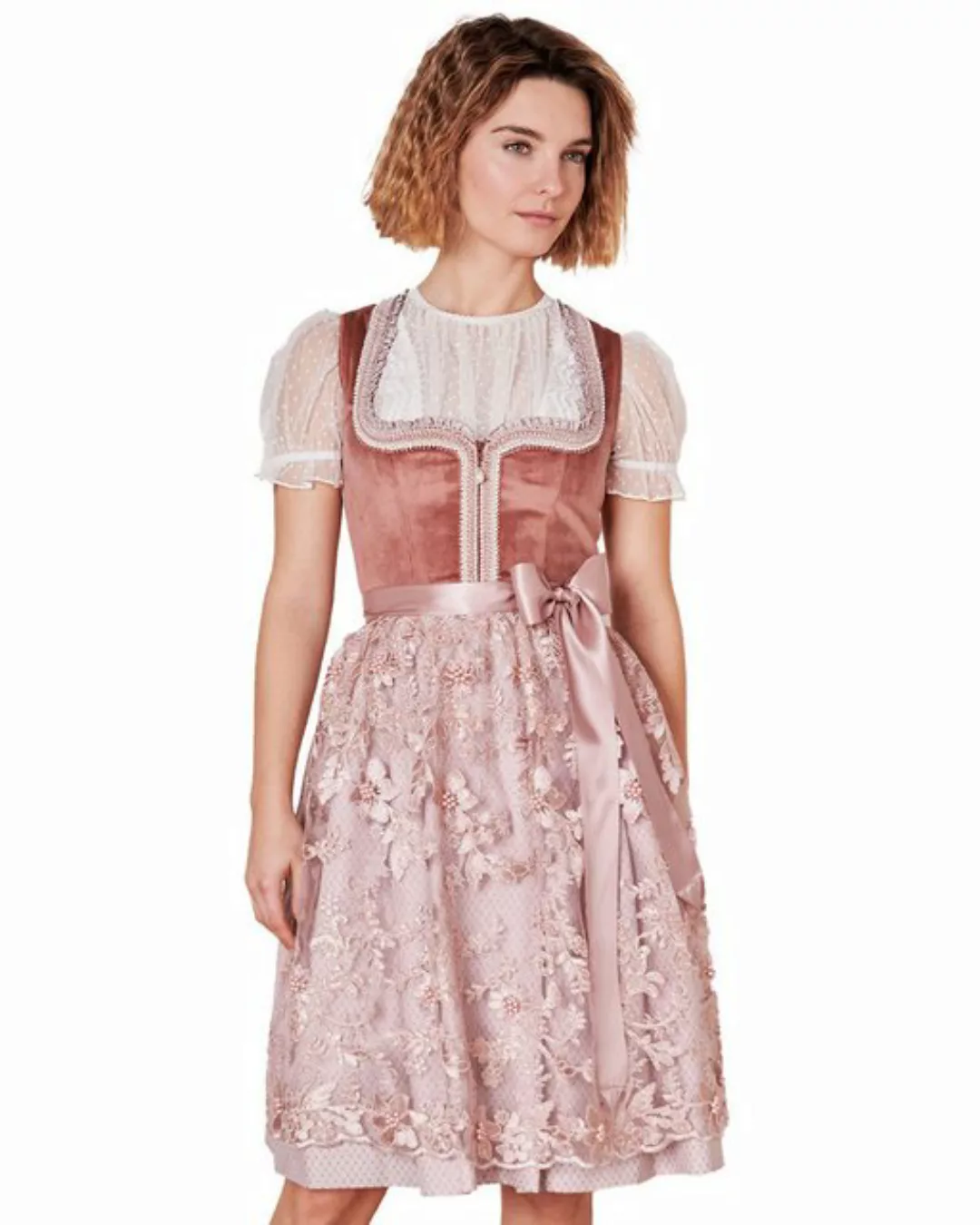 Krüger Madl Dirndl Dirndl 'Rahel' mit Spitzenschürze 415466, Rose 60c günstig online kaufen