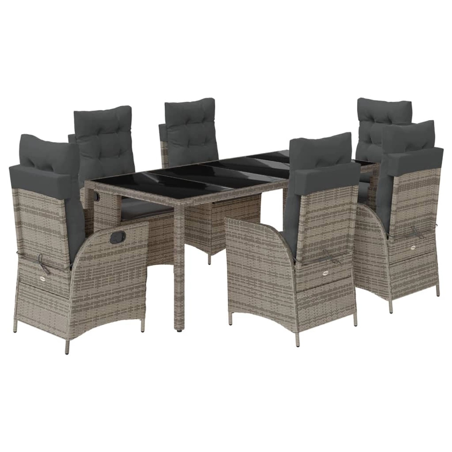 vidaXL 7-Tlg Garten-Essgruppe mit Kissen Grau Poly Rattan 3213082 günstig online kaufen