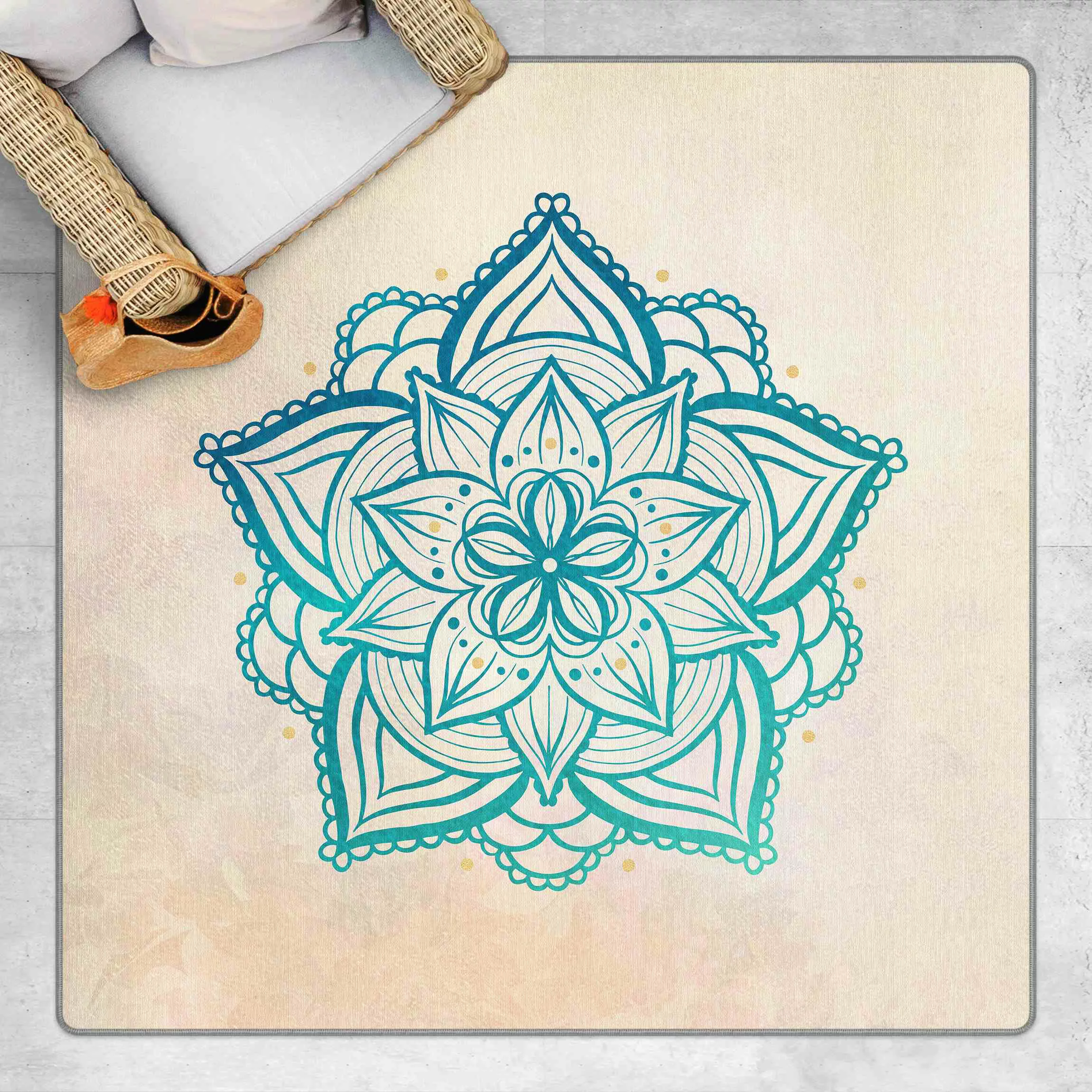Teppich Mandala Illustration Mandala gold blau günstig online kaufen