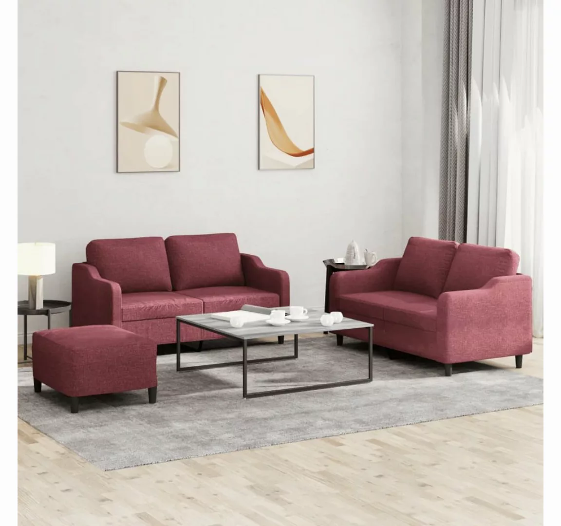 vidaXL Sofa Sofagarnitur Set mit Kissen Stoff, 3-tlg., Rot günstig online kaufen