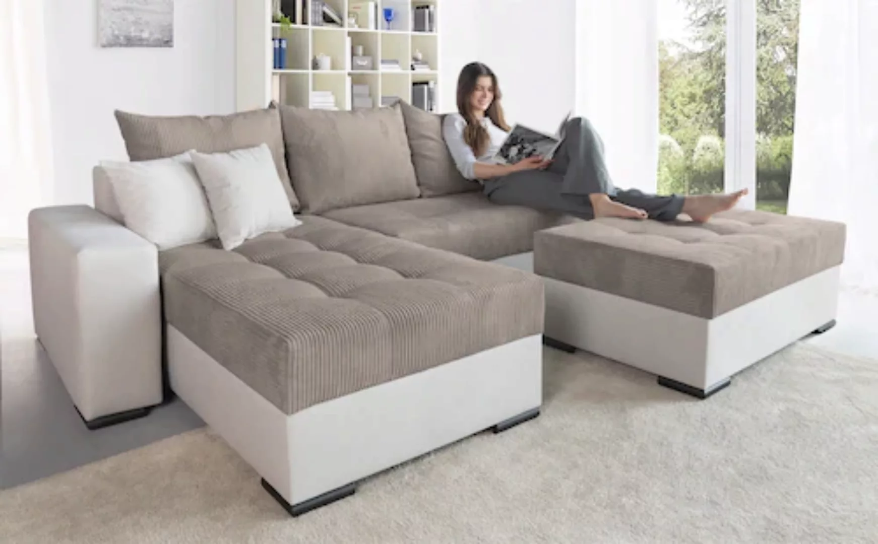 COLLECTION AB Ecksofa »Josy L-Form, Breite 214 cm, mit 3 großen Rückenkisse günstig online kaufen