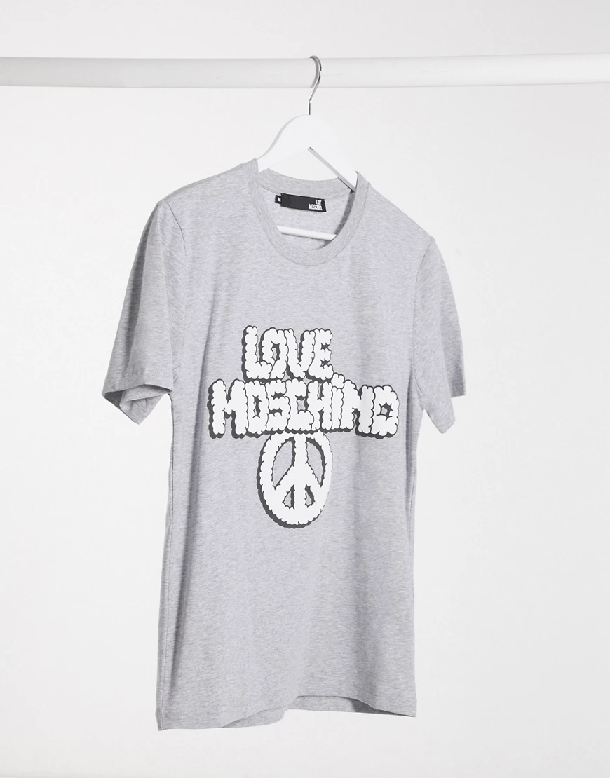 Love Moschino – T-Shirt mit Wolken-Logoprint-Grau günstig online kaufen