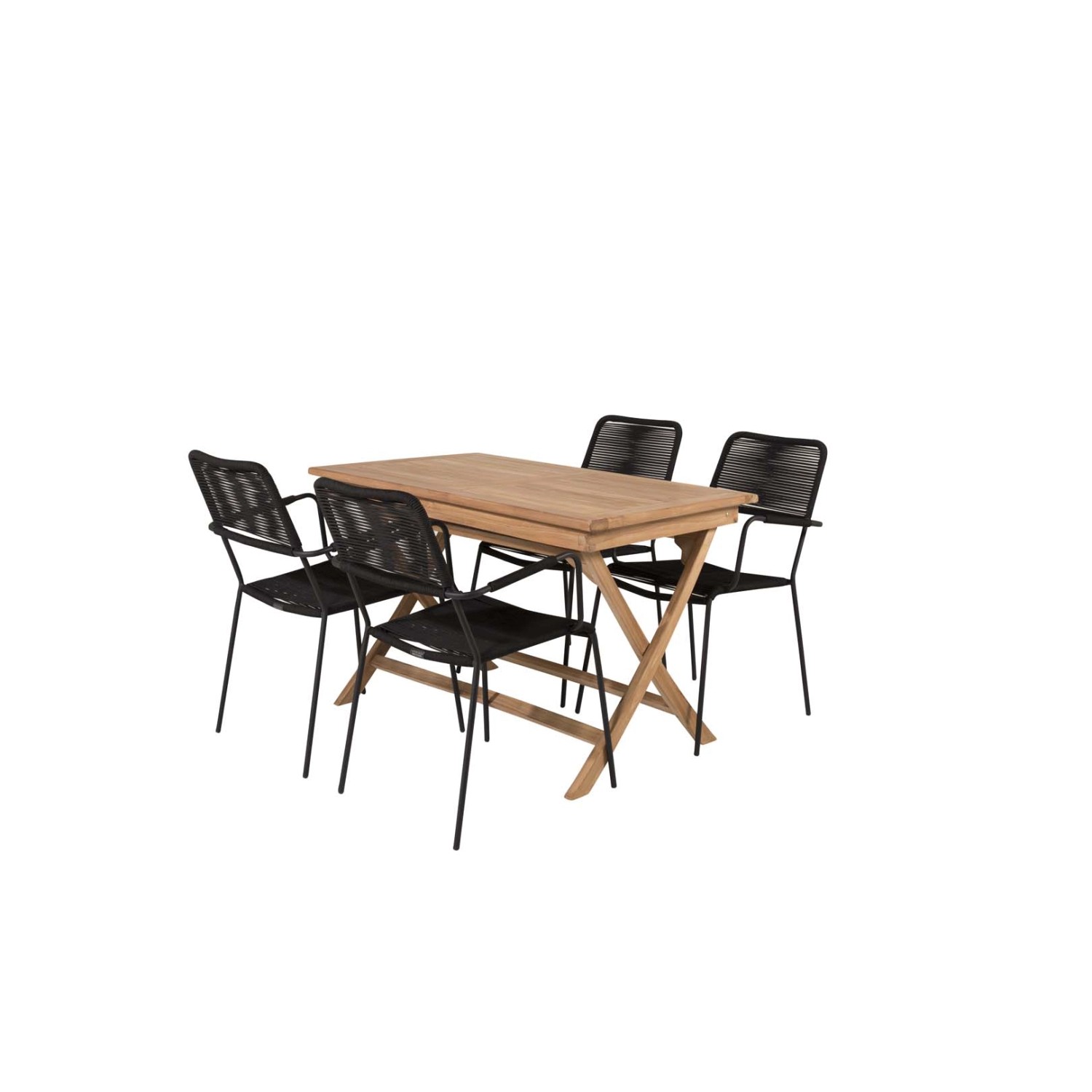 ebuy24 Kenya Gartenset Tisch 70x120cm Natur 4 Stühle Lindos Schwarz günstig online kaufen