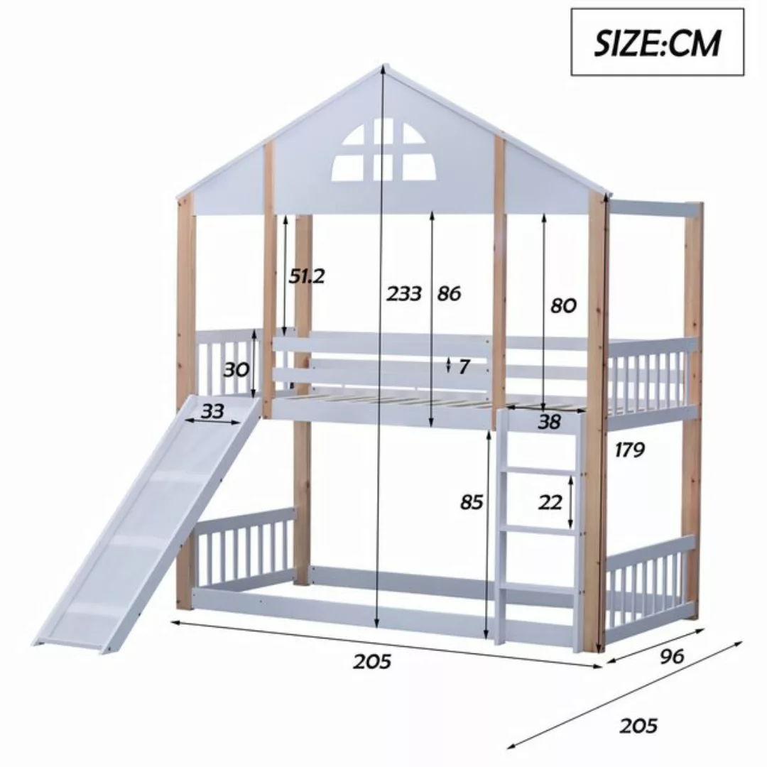 TavilaEcon Etagenbett Hausbett Kinderbett mit Rutsche Zäunen und Fallschutz günstig online kaufen