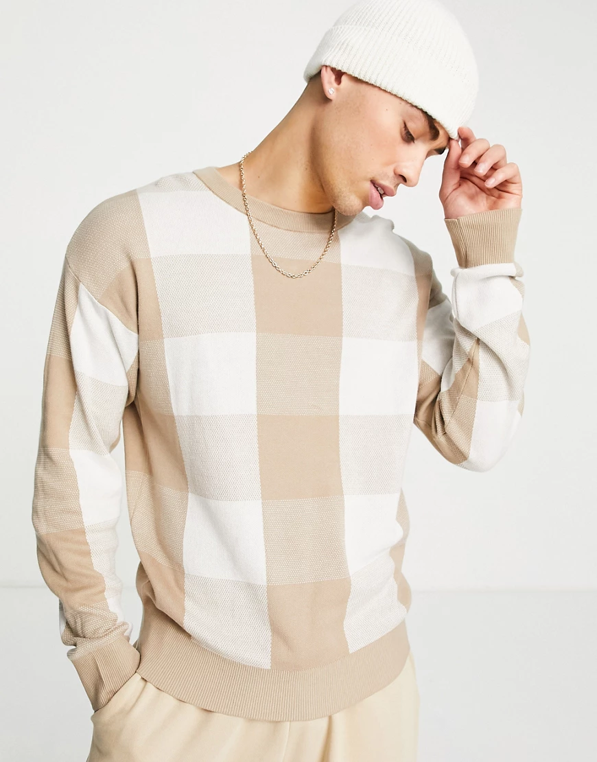 Selected Homme – Oversize-Pullover aus Bio-Baumwolle in Beige und Creme kar günstig online kaufen