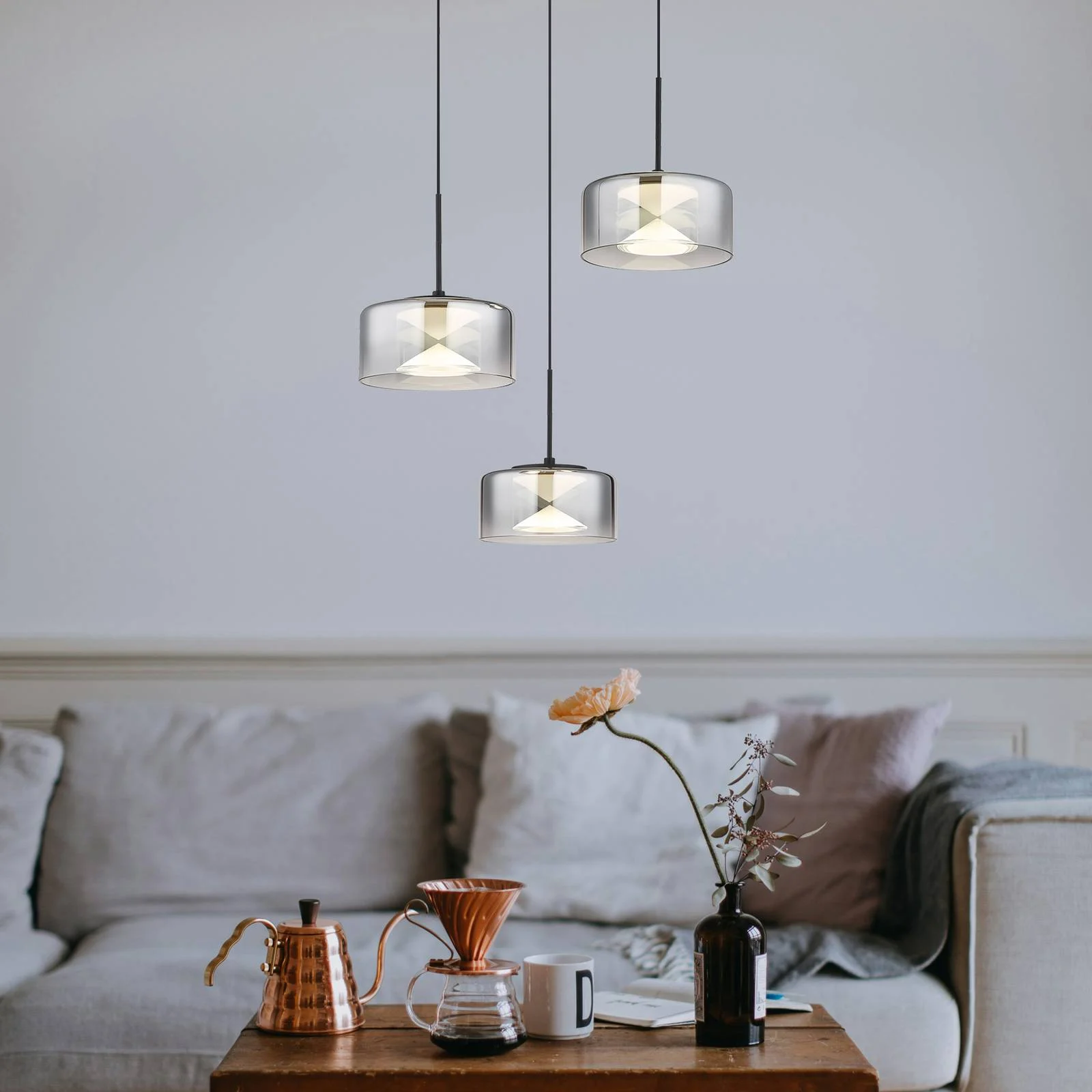 LED-Hängeleuchte Belinda, Ø 40 cm, rauchgrau, 3-flg., Glas günstig online kaufen