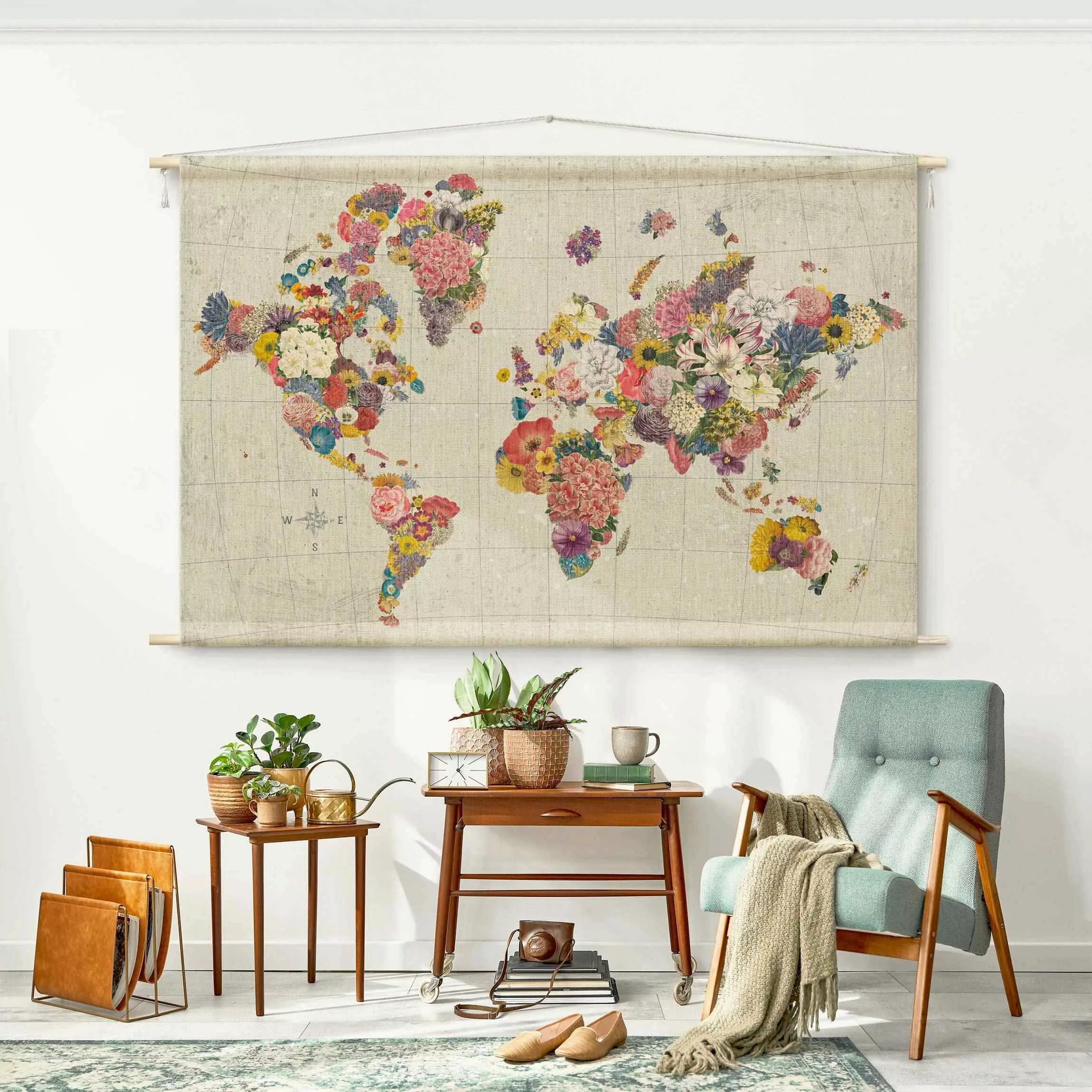 Wandteppich Botanische Weltkarte günstig online kaufen