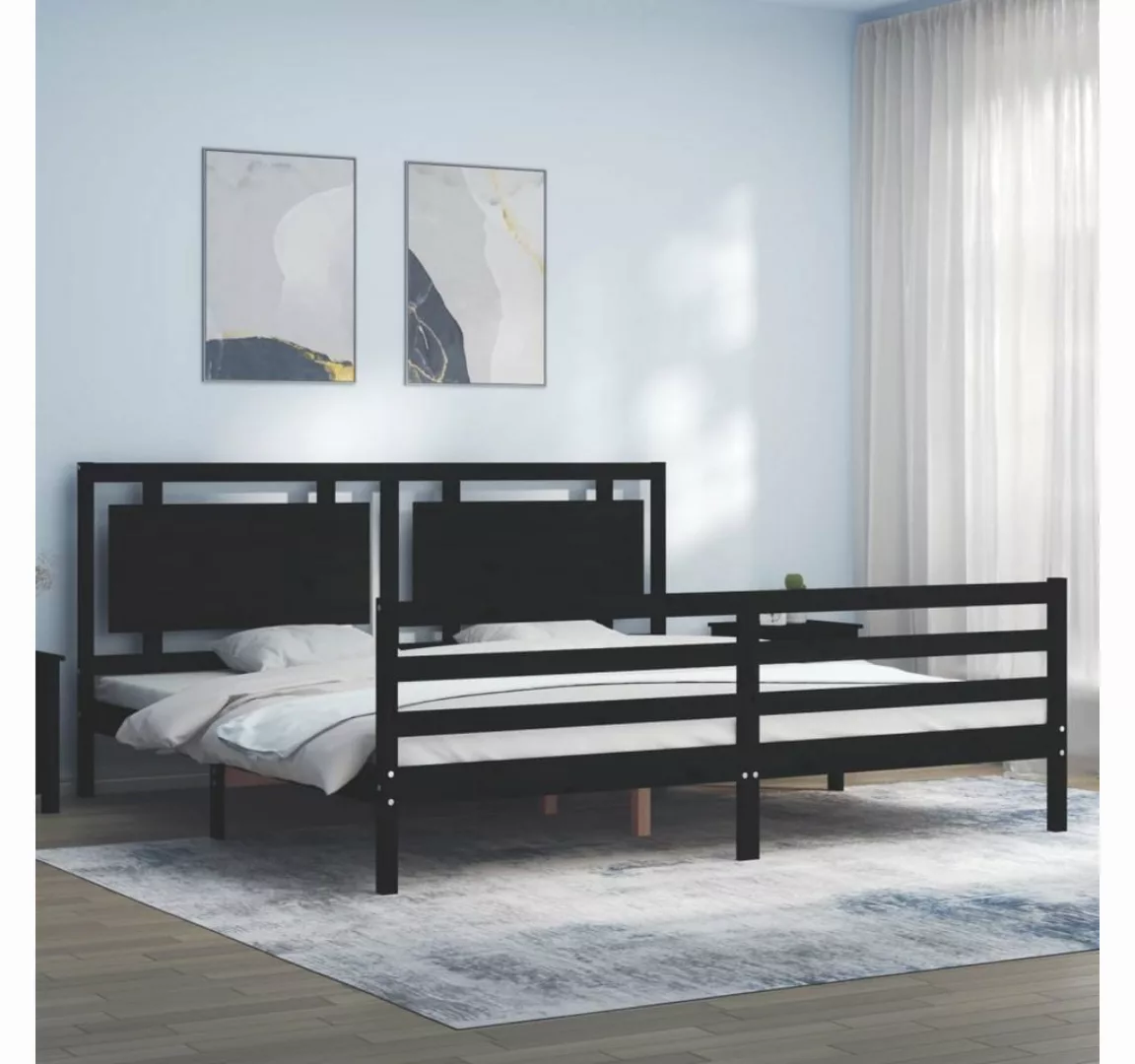 furnicato Bett Massivholzbett mit Kopfteil Schwarz 200x200 cm günstig online kaufen