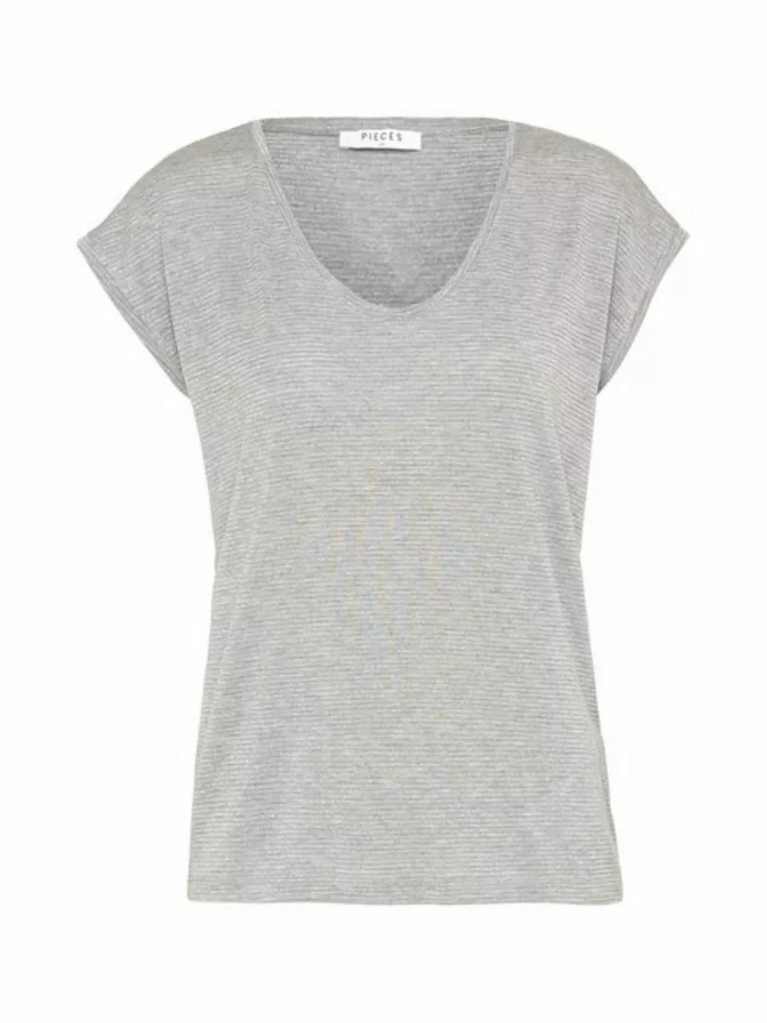 Pieces Billo Lurex Stripes Kurzärmeliges T-shirt XL Light Grey Melange / De günstig online kaufen