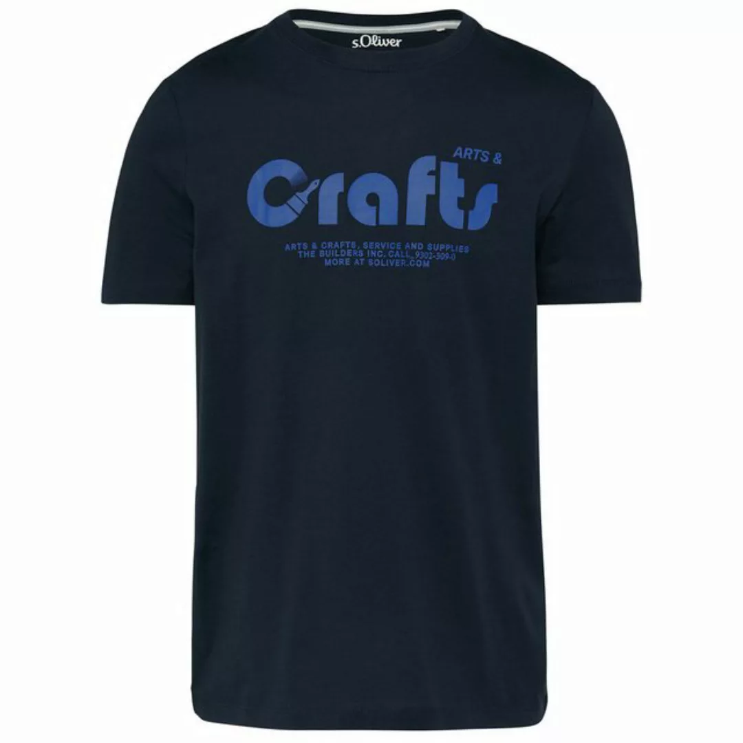 s.Oliver Rundhalsshirt Große Größe Herren T-Shirt navy Frontprint Arts&Craf günstig online kaufen