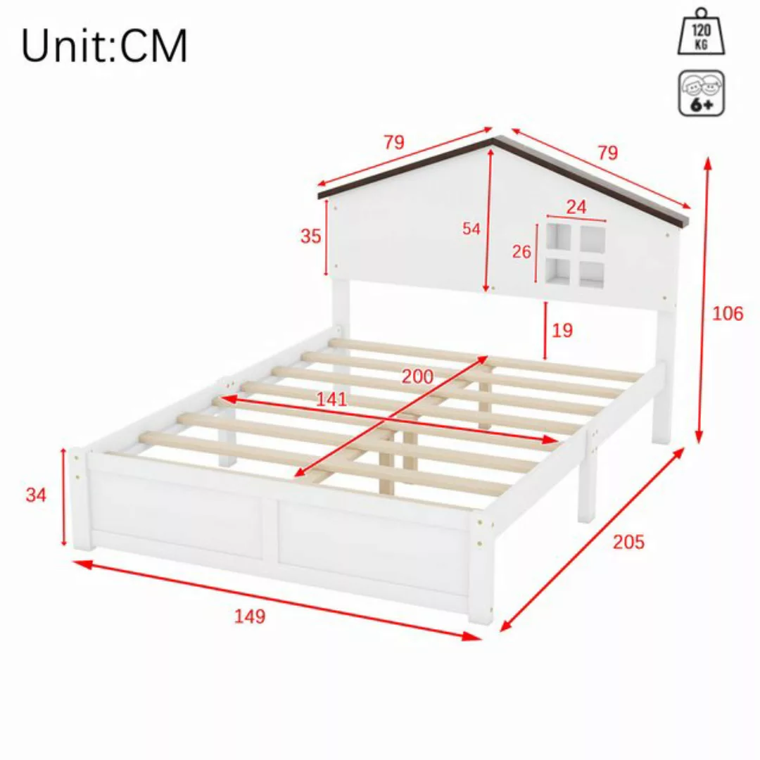 Ulife Kinderbett Hausbett flaches Bett, kleine Fensterdekoration, LED-Nacht günstig online kaufen