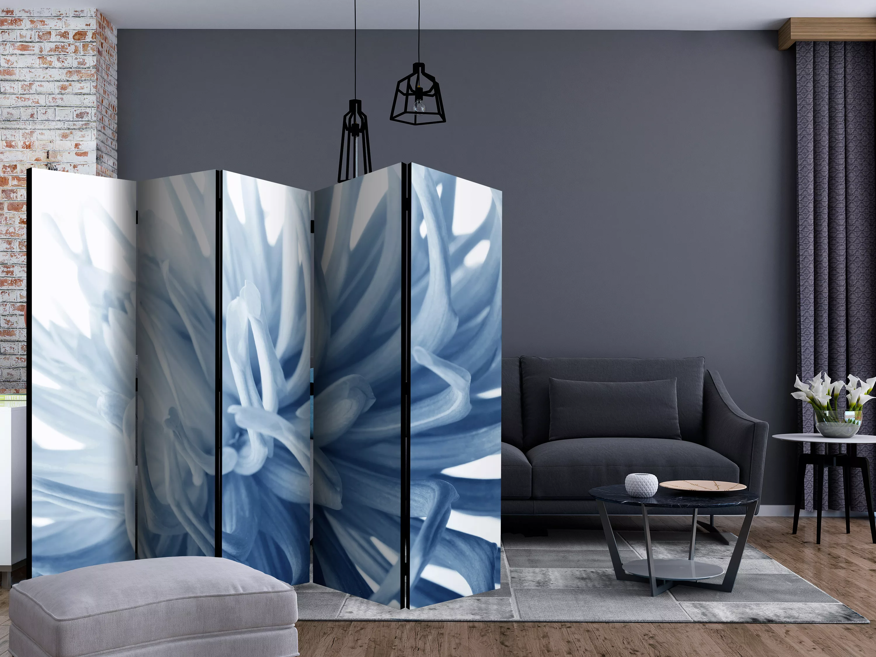 5-teiliges Paravent - Flower - Blue Dahlia Ii [room Dividers] günstig online kaufen