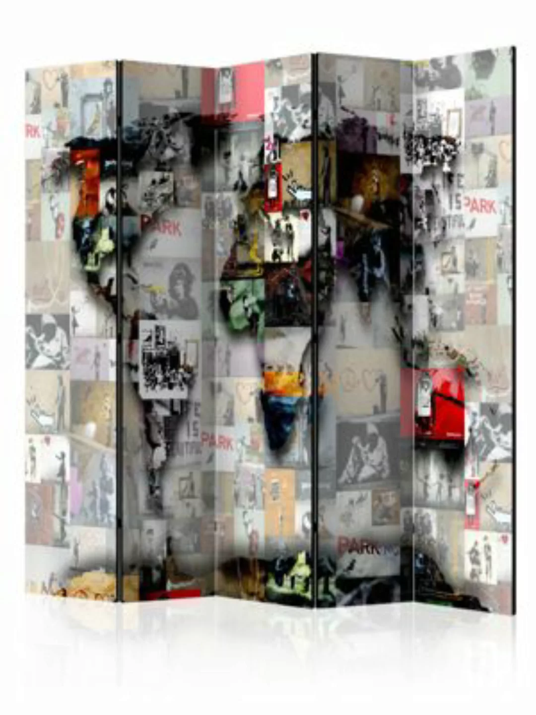 artgeist Paravent Room divider – World map – Banksy mehrfarbig Gr. 225 x 17 günstig online kaufen