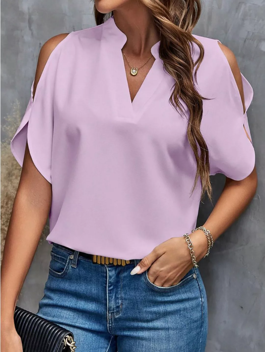BlauWave Kurzarmbluse Chiffonbluse DamenbekleidungEinfarbige Bluse (1-tlg) günstig online kaufen