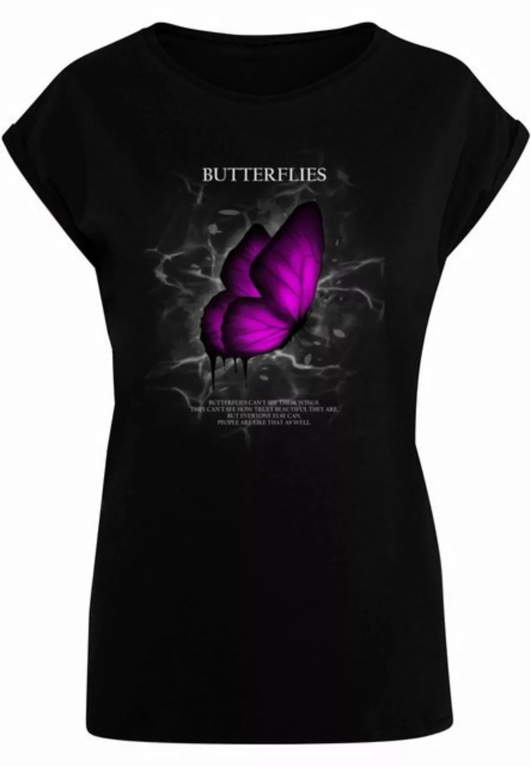 Merchcode T-Shirt Merchcode Damen Ladies Butterflies Extended Shoulder Tee günstig online kaufen