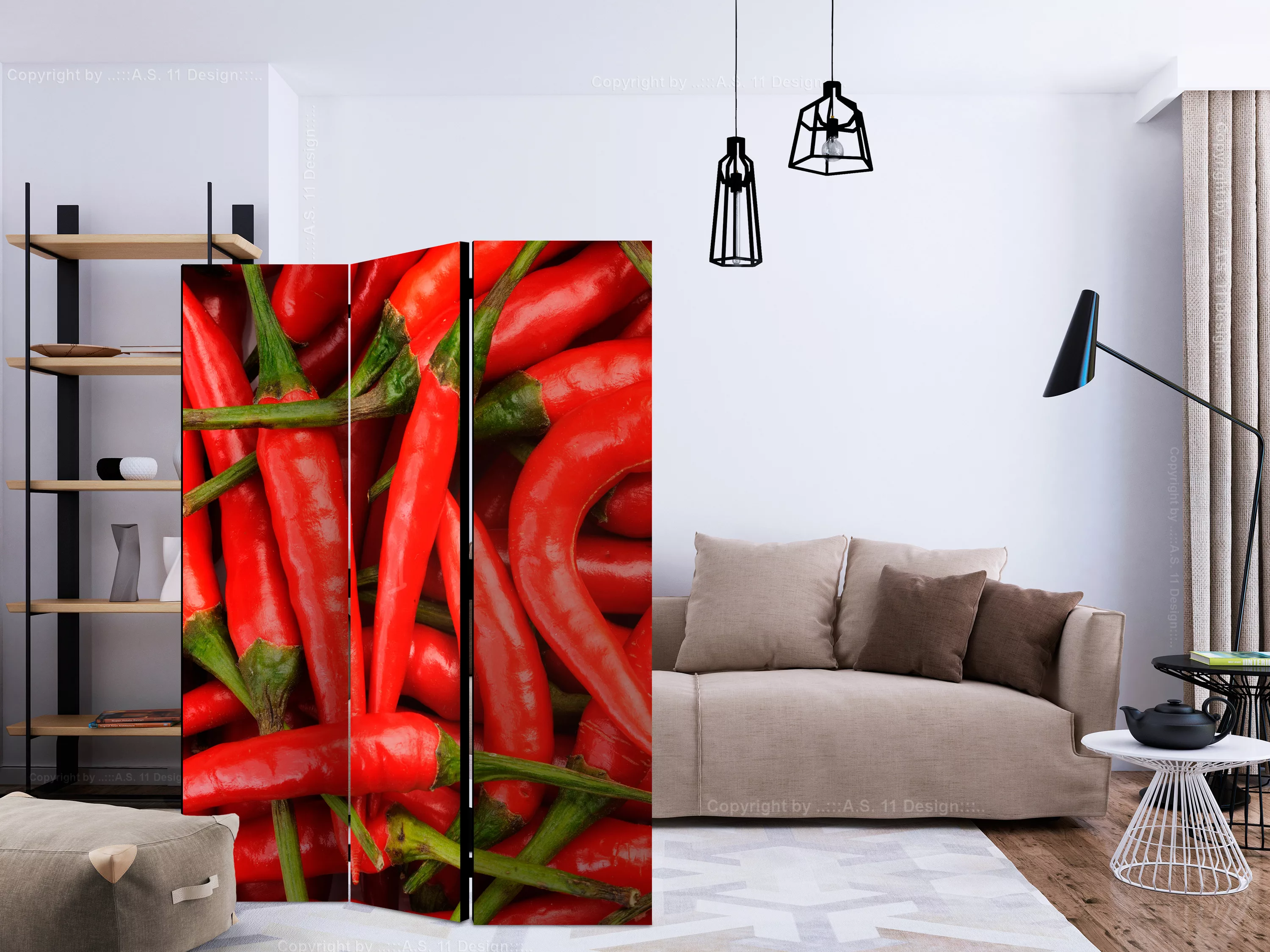 3-teiliges Paravent - Chili Pepper - Background [room Dividers] günstig online kaufen