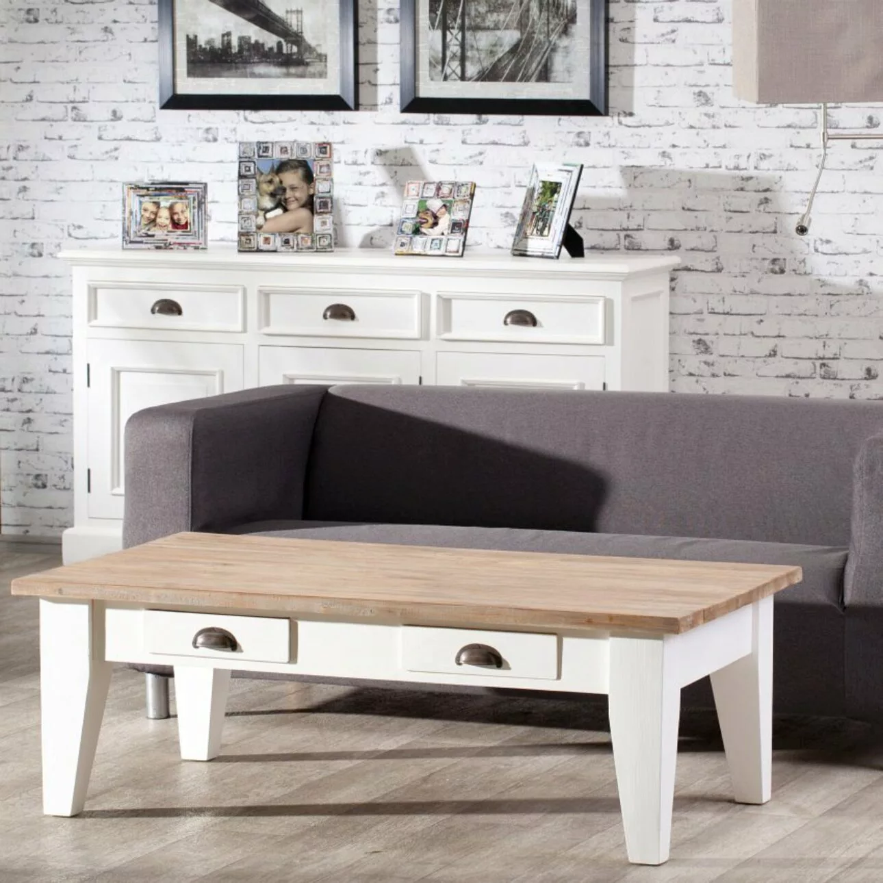 Couchtisch Milton white&natural 130x75x45cm, 130 x 75 x 45 cm günstig online kaufen