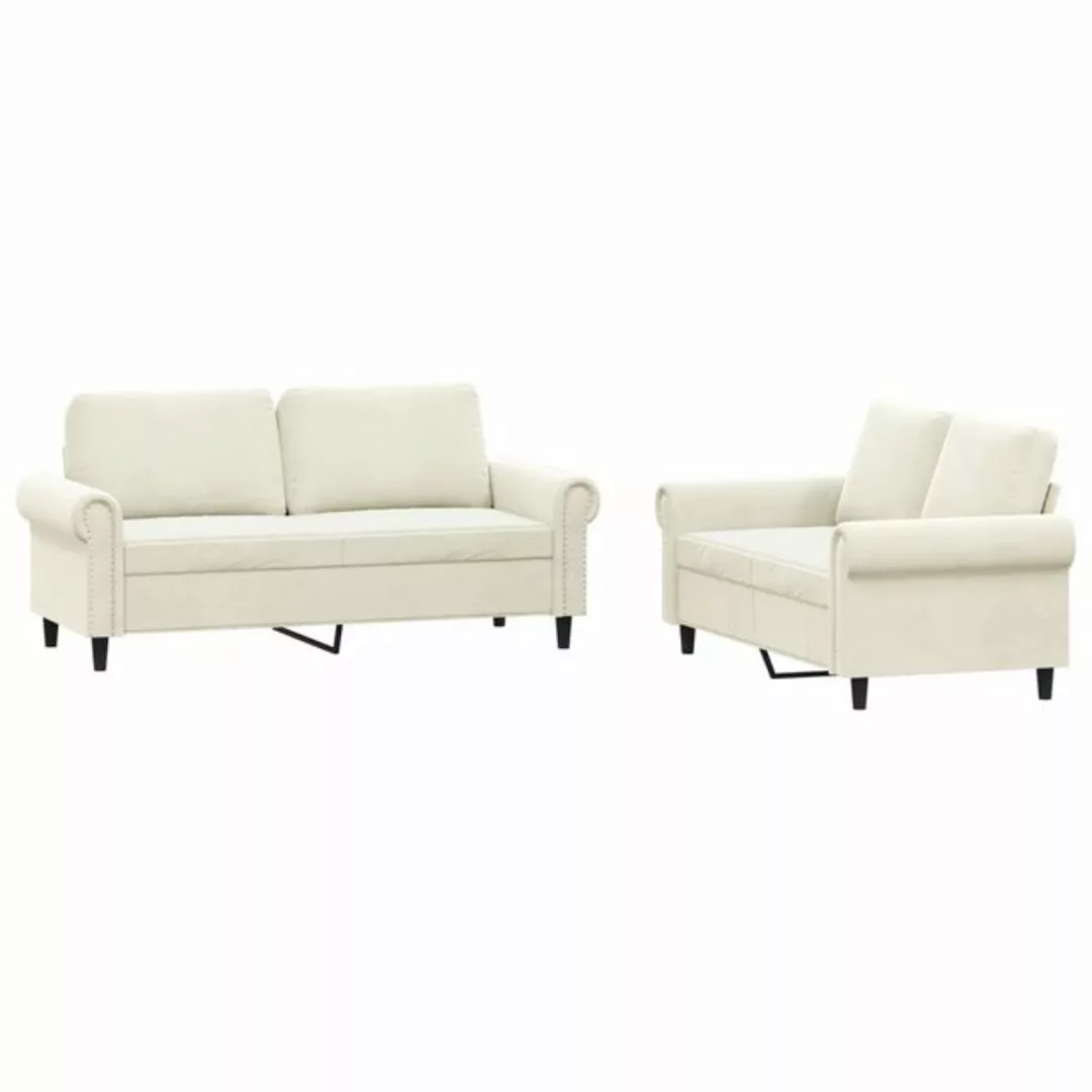 vidaXL Sofa 2-tlg. Sofagarnitur mit Kissen Creme Samt günstig online kaufen