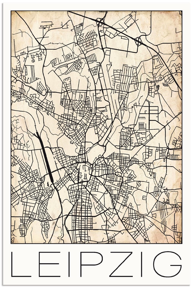 Artland Wandbild »Retro Karte Leipzig Deutschland Grunge«, Deutschland, (1 günstig online kaufen