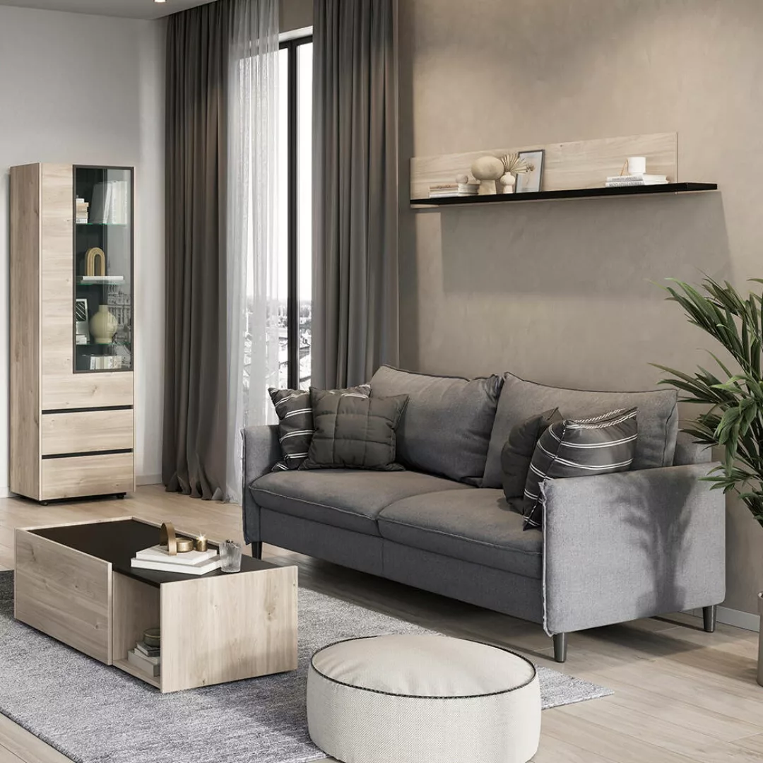 Wohnzimmermöbel Set CALAIS-01 in Eiche Nb. mit schwarz, modern, 4-teilig mi günstig online kaufen