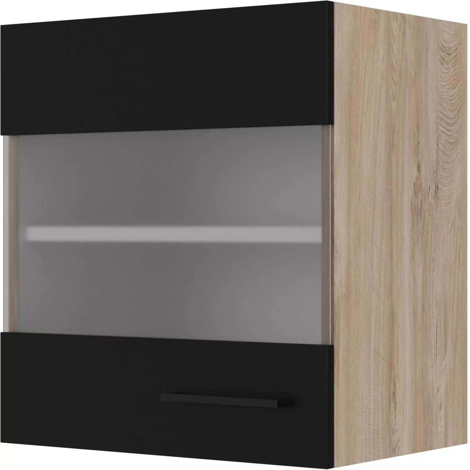 Flex-Well Exclusiv Glas-Oberschrank Capri 50 cm Schwarz Matt-Endgrain Oak günstig online kaufen