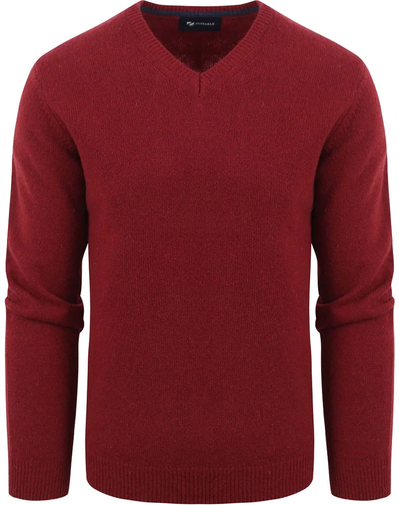 Suitable Lammwolle Pullover V-Ausschnitt Bordeaux - Größe L günstig online kaufen