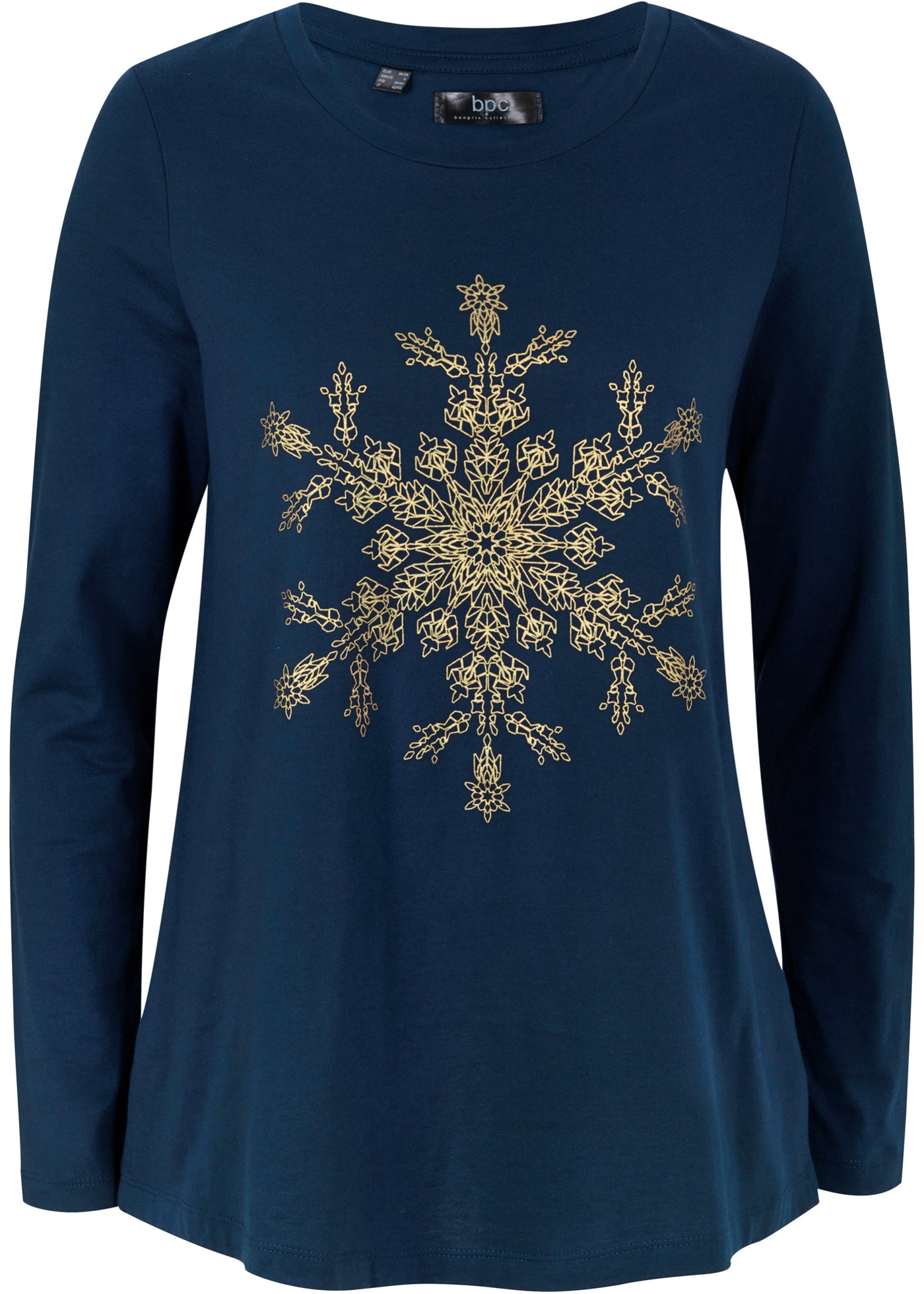 Baumwoll Langarmshirt mit metallischem Schneeflocken Druck günstig online kaufen