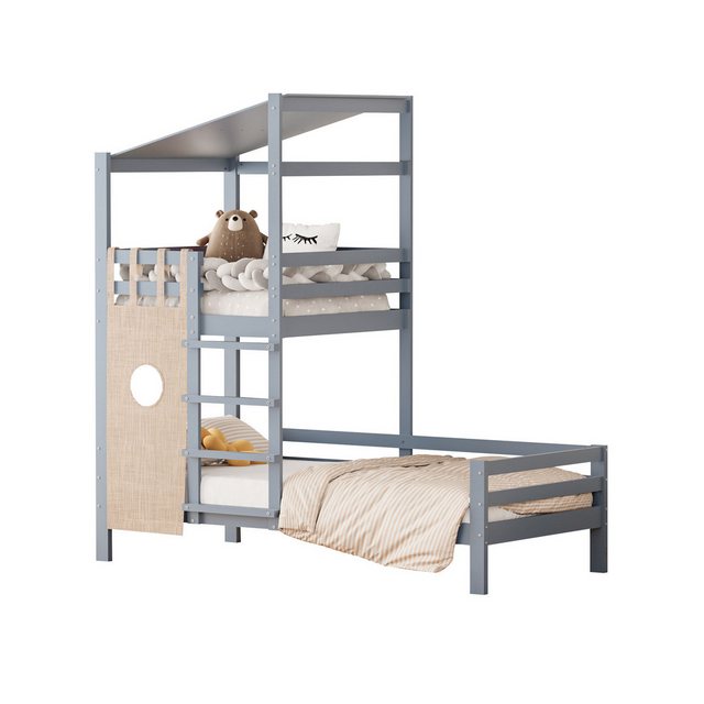 Flieks Etagenbett, Hausbett Kinderbett 90x200cm/90x96cm mit Sicherheitsleit günstig online kaufen