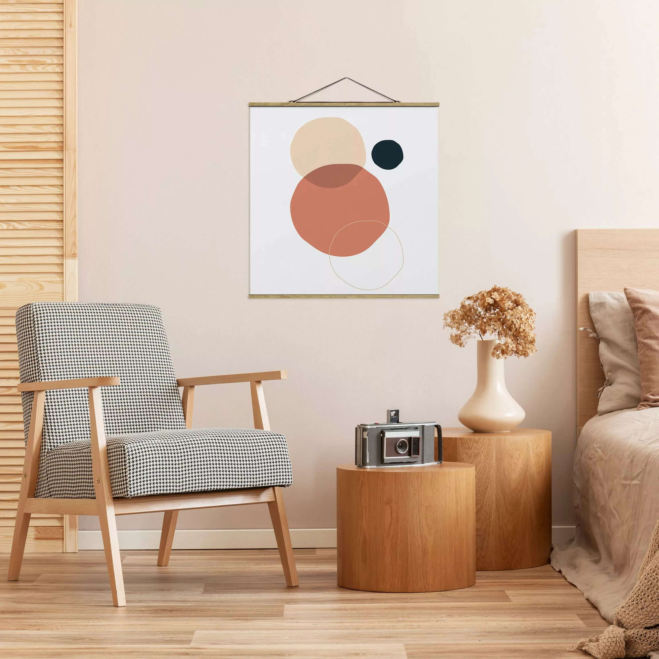 Stoffbild Abstrakt mit Posterleisten - Quadrat Line Art Kreise Pastell günstig online kaufen