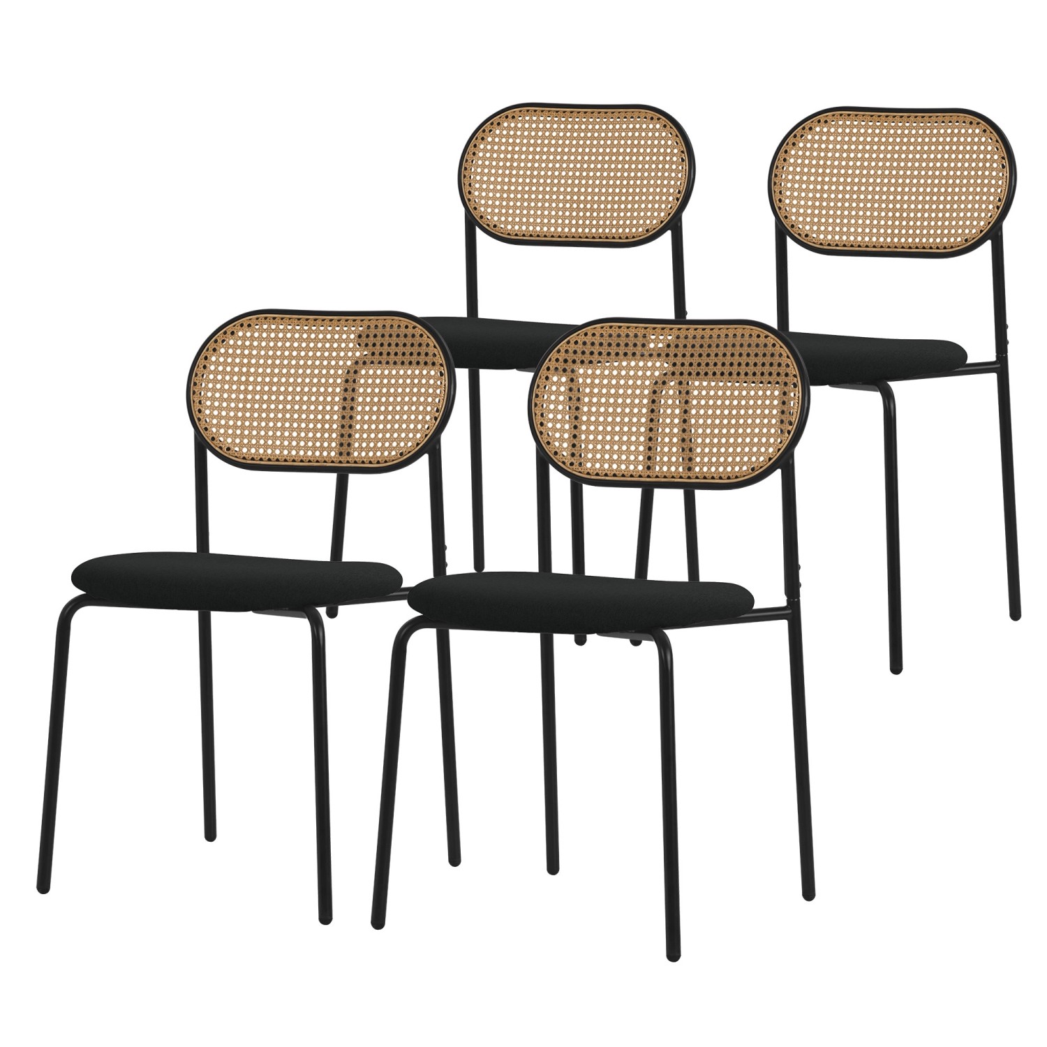 ML-Design Esszimmerstühle 4Er Set Schwarz mit Rattan Rückenlehne Gepolstert günstig online kaufen
