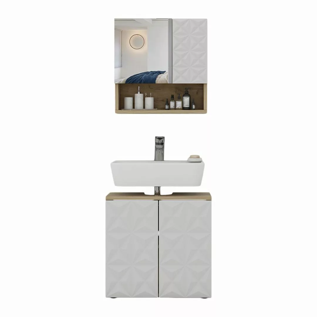 Vicco Badmöbel-Set Edge, Weiß/Eiche, 2 Teile, günstig online kaufen