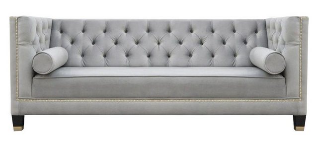 Xlmoebel Chesterfield-Sofa Luxus Chesterfield Dreisitzer Sofa Samt Grau Pol günstig online kaufen