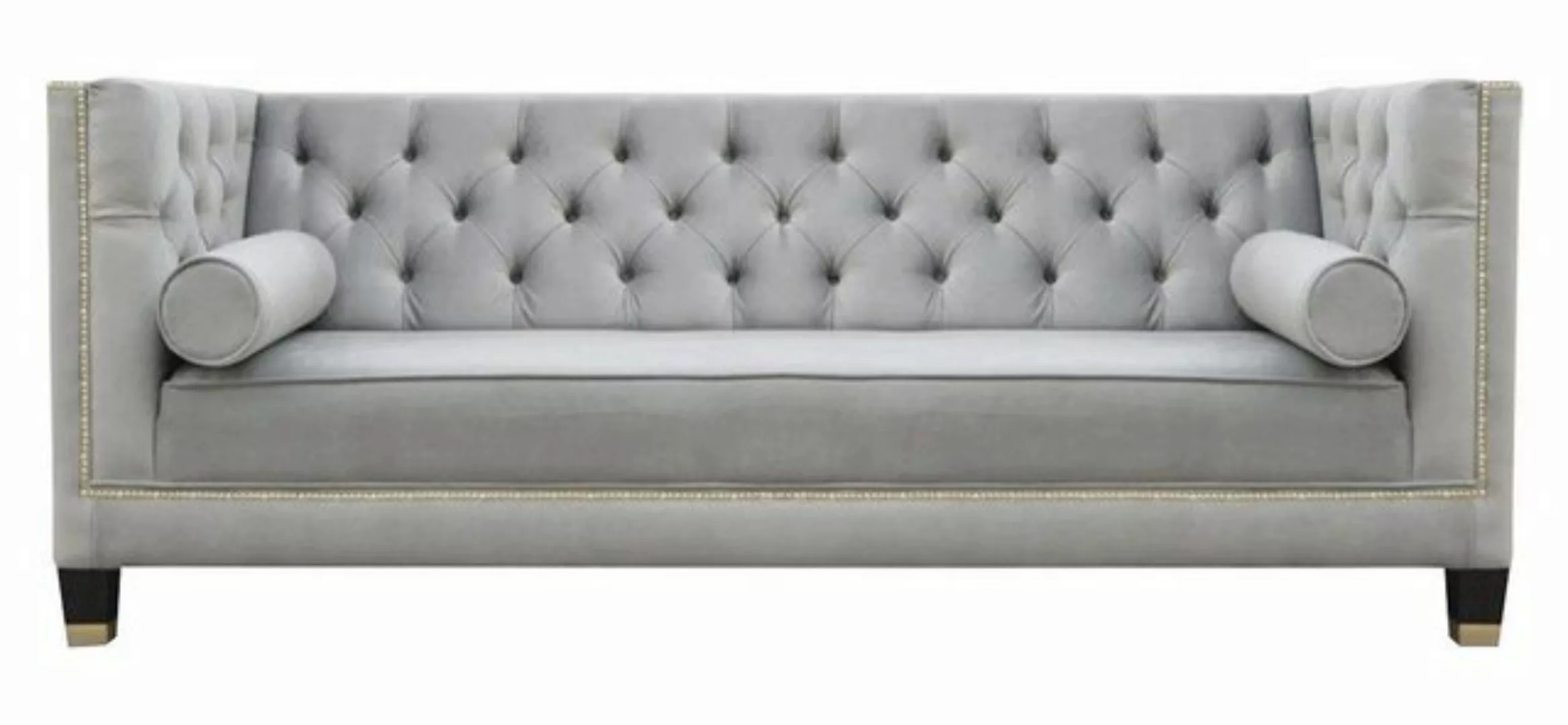 Xlmoebel Chesterfield-Sofa Luxus Chesterfield Dreisitzer Sofa Samt Grau Pol günstig online kaufen