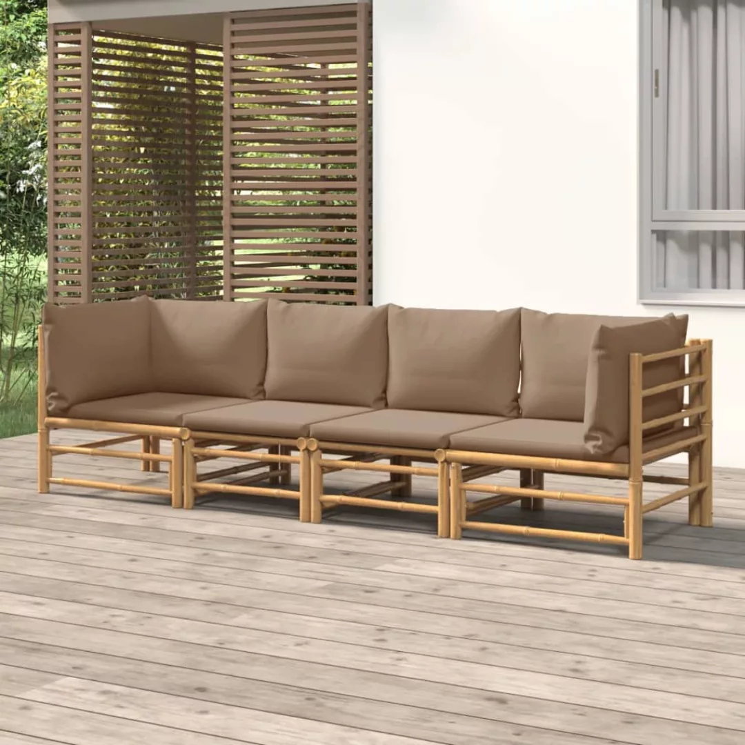 Vidaxl 4-tlg. Garten-lounge-set Mit Taupe Kissen Bambus günstig online kaufen