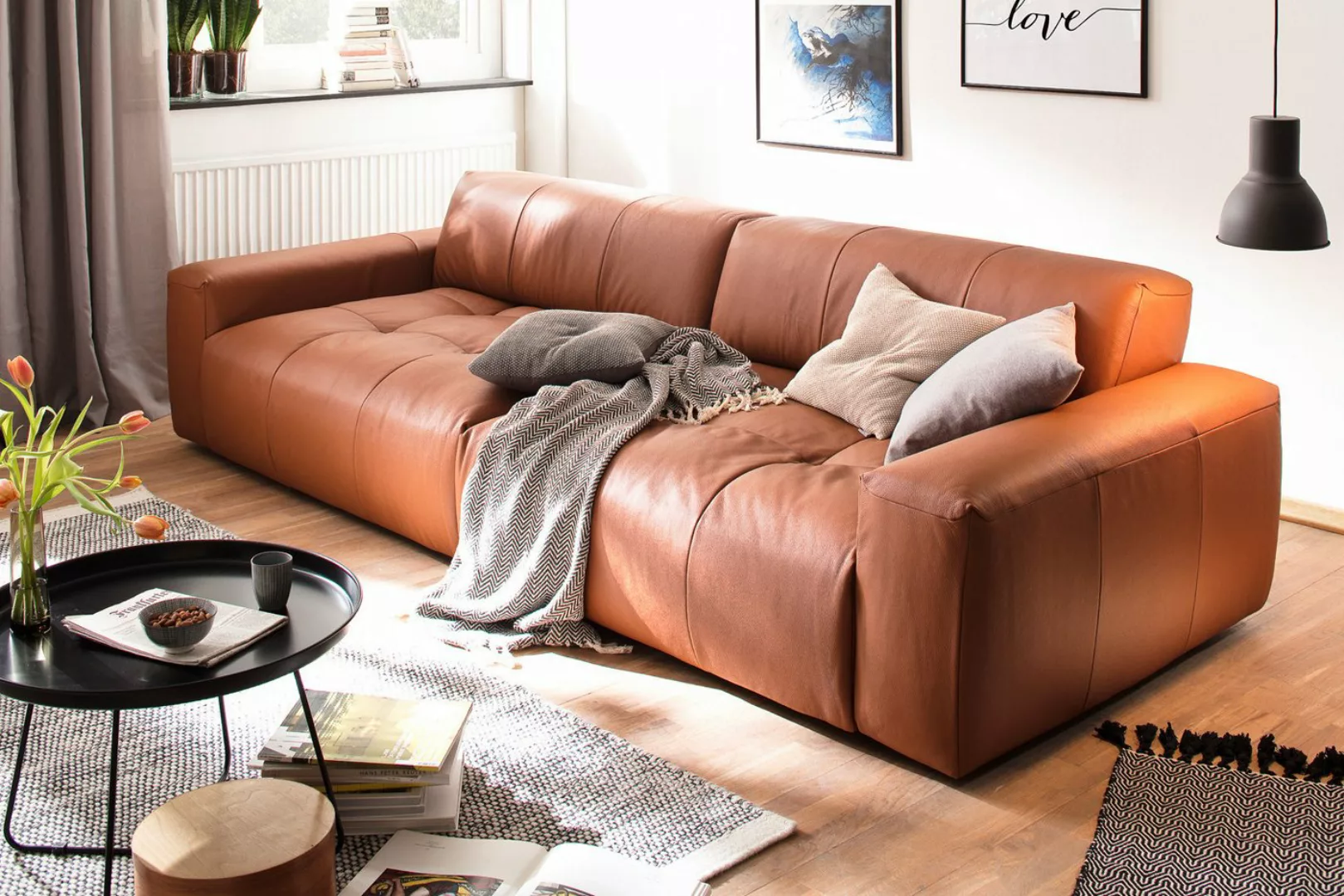 KAWOLA 3-Sitzer PALACE, Big Sofa Couch mit Sitztiefenverstellung Leder vers günstig online kaufen