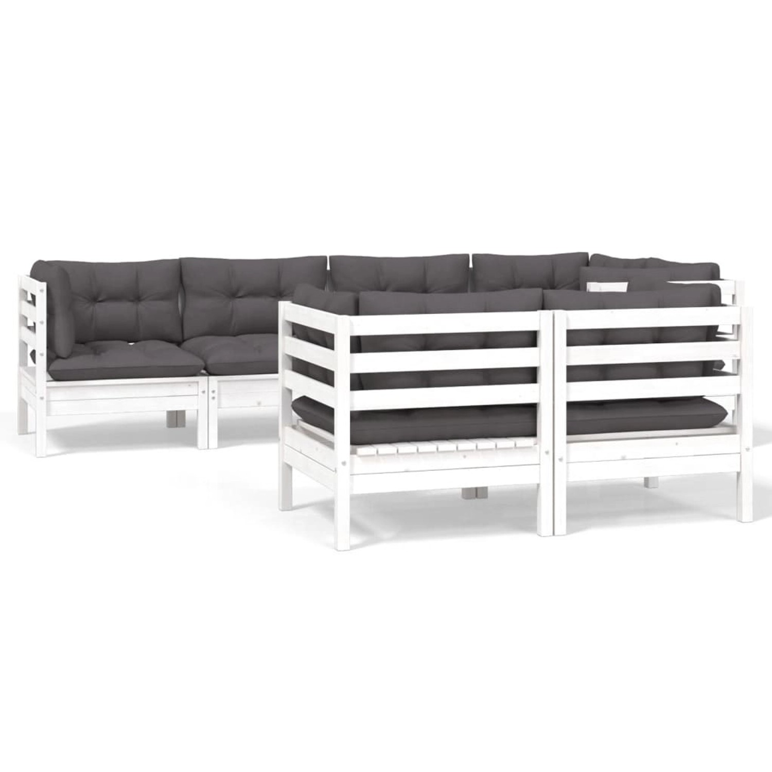 vidaXL 7-tlg Garten-Lounge-Set mit Kissen Weiß Kiefer Massivholz Modell 12 günstig online kaufen