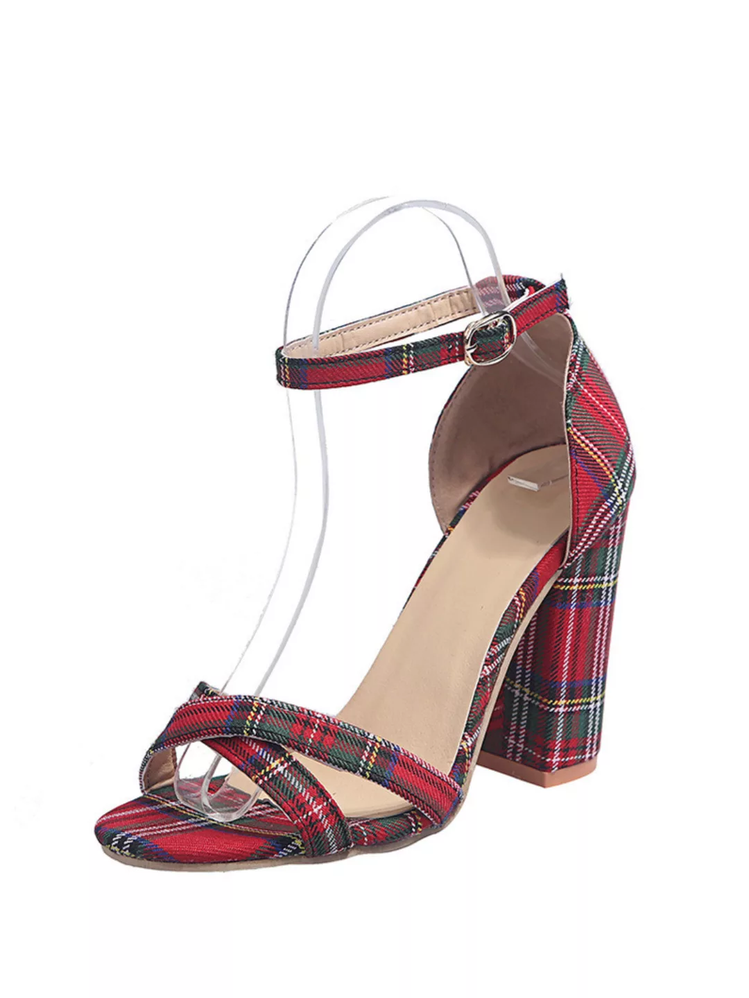 Frauen Plaid Cross Strap Gitter Dekor Schnalle High Heel Sandalen günstig online kaufen