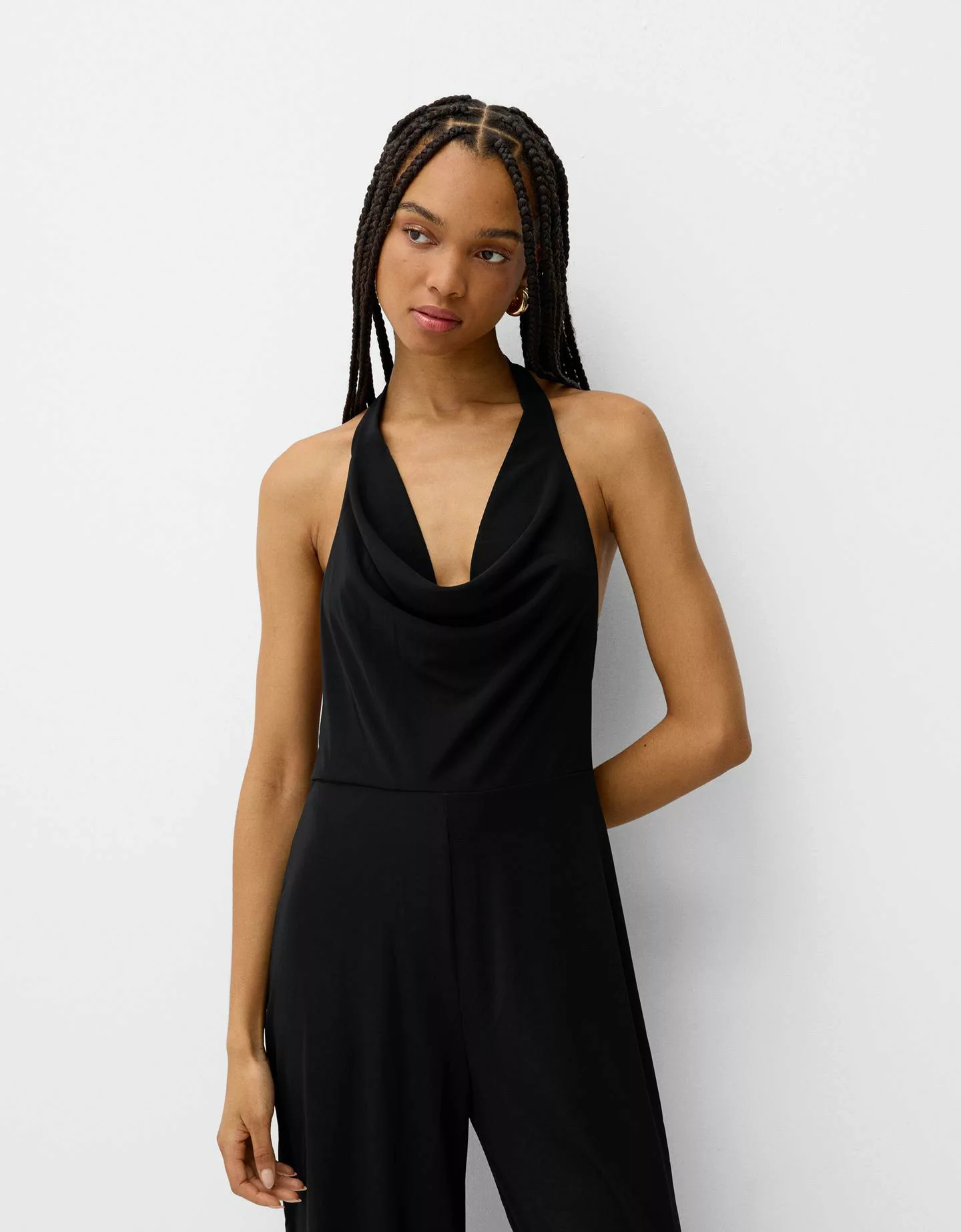 Bershka Drapierter Jumpsuit Mit Neckholder Damen L Schwarz günstig online kaufen