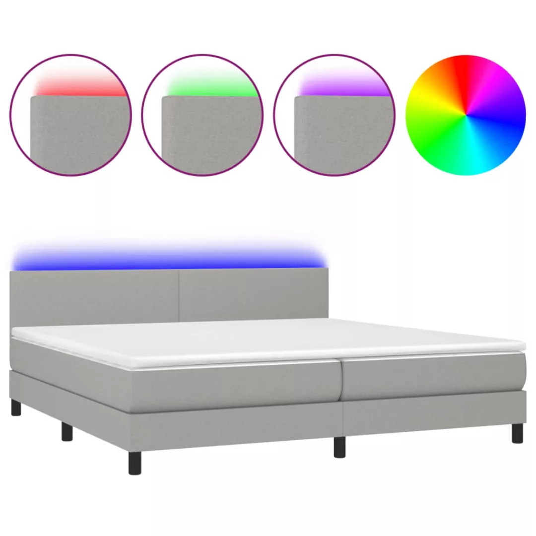 Vidaxl Boxspringbett Mit Matratze & Led Hellgrau 200x200 Cm Stoff günstig online kaufen
