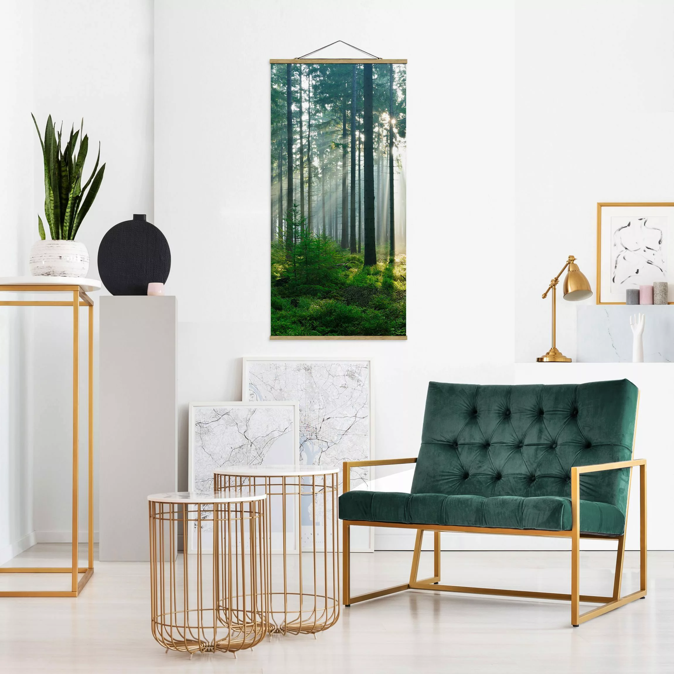 Stoffbild Wald mit Posterleisten - Hochformat Enlightened Forest günstig online kaufen