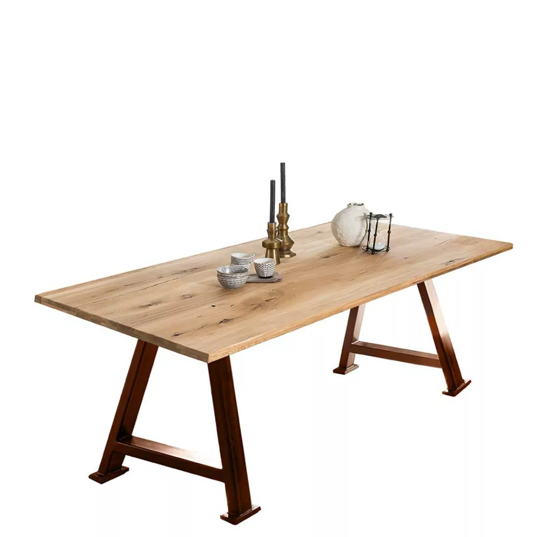 Tisch Massivholz mit Metall A Fußgestell Wildeicheplatte günstig online kaufen