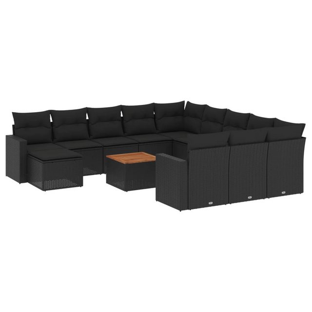 vidaXL Sofaelement 13-tlg. Garten-Sofagarnitur mit Kissen Schwarz Poly Ratt günstig online kaufen