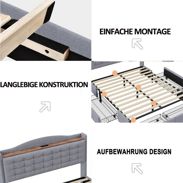 MODFU Polsterbett Nachttisch mit USB-Ladeanschluss und Ablage (160*200 cm, günstig online kaufen