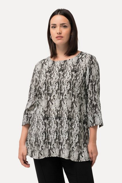 Ulla Popken Spitzenbluse Bluse Schlangendruck A-Linie Rundhals 3/4-Arm günstig online kaufen